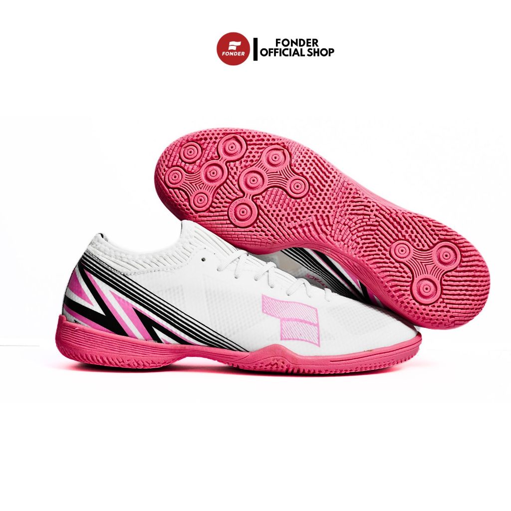 Sepatu Futsal Fonder Speed Arrow Putih/Pink dengan Outsole Berdecit