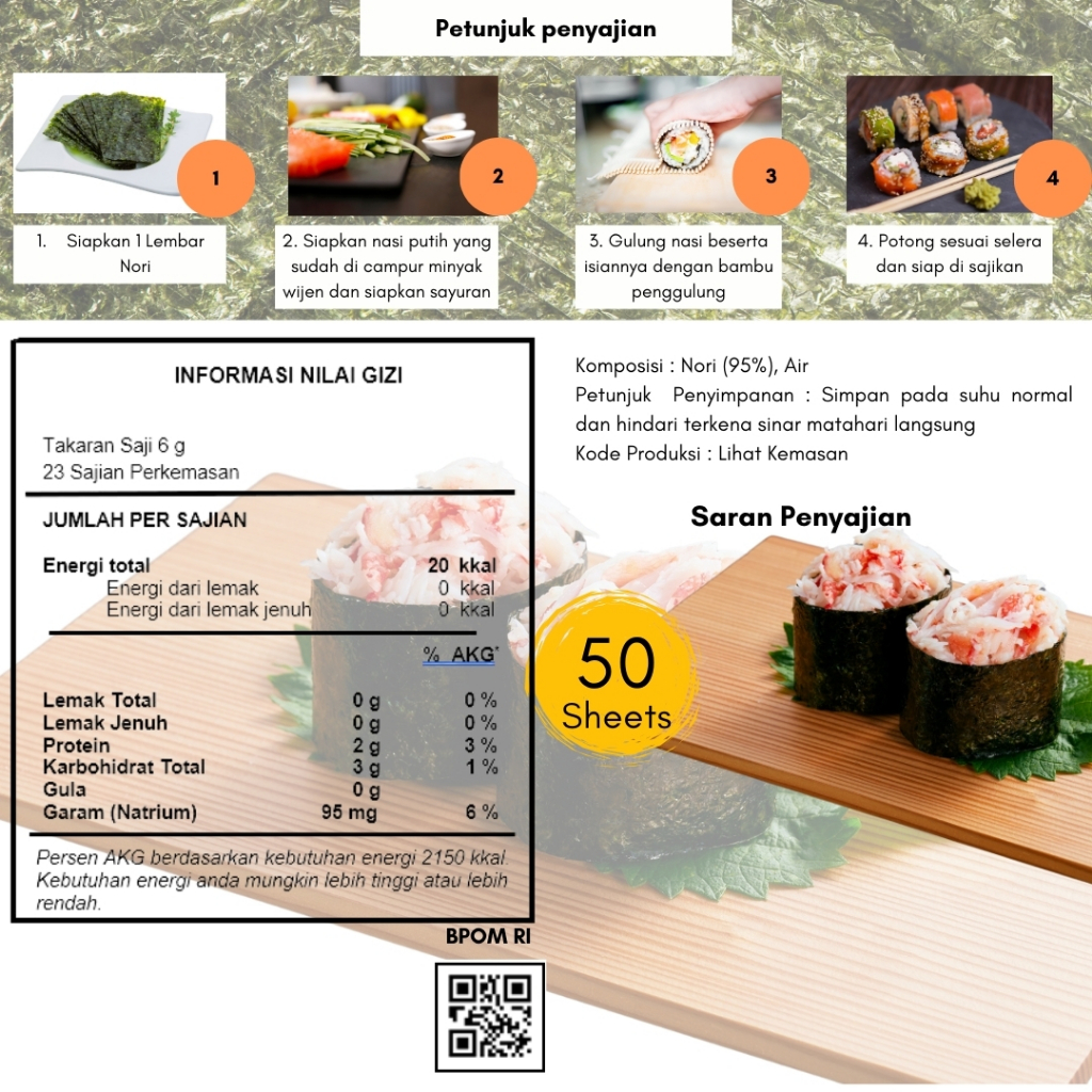

bGF SUSHI NORI ROASTED SEAWEED isi 50 LEMBAR ( SUSHI / GIMBAP ) ( MURAH! ) HALAL