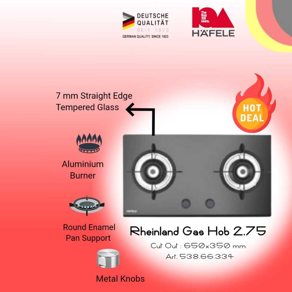 Hafele Kompor Tanam Rheinland Series Built in hob 2 tungku