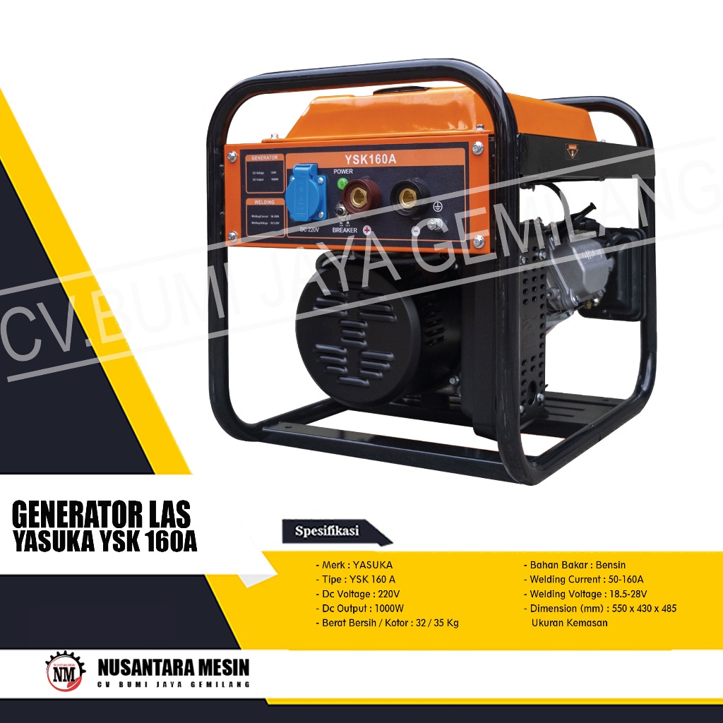 MESIN LAS GENSET / WELDER GENERATOR YASUKA YSK 160 A DC 1000 WATT
