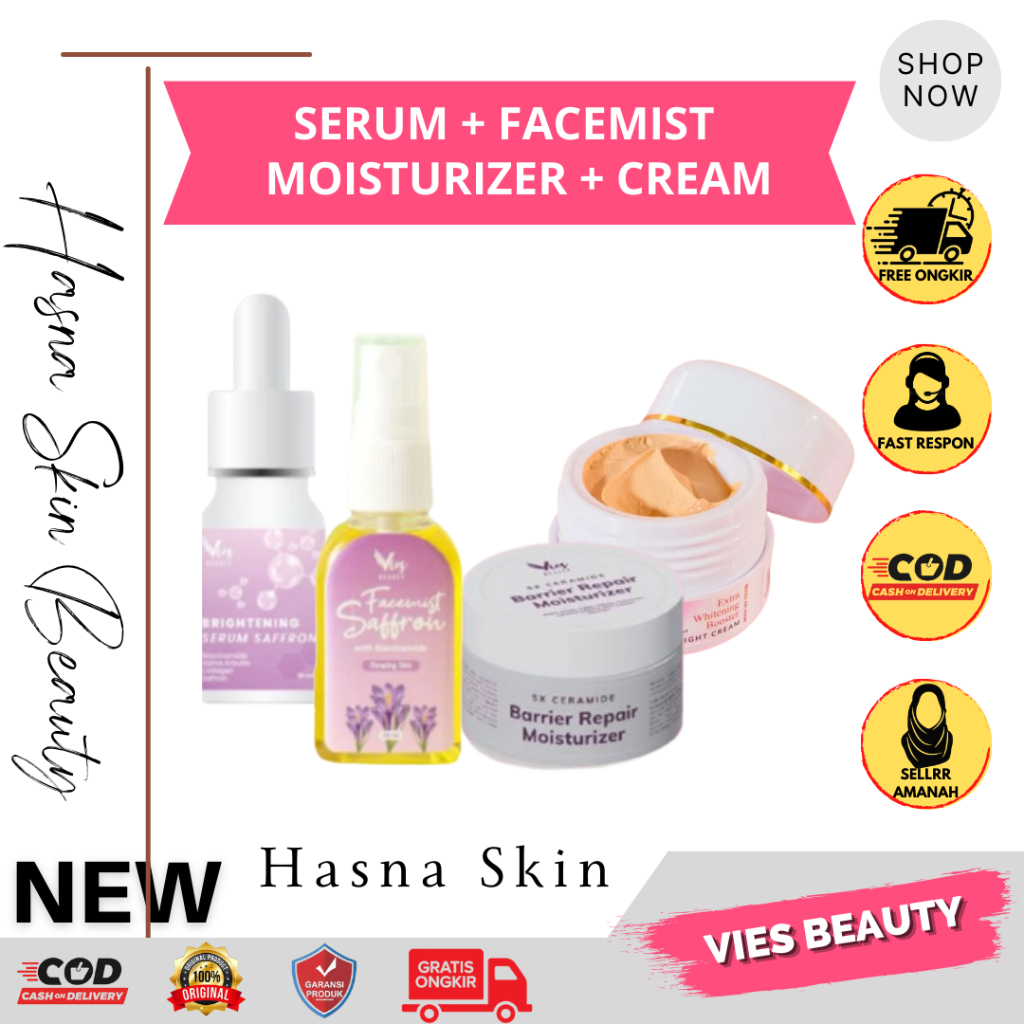 Vies Beauty Bundling Glow Serum Saffron + Facemist Saffron + 5X CERAMIDE Moisturizer + Cream Vies