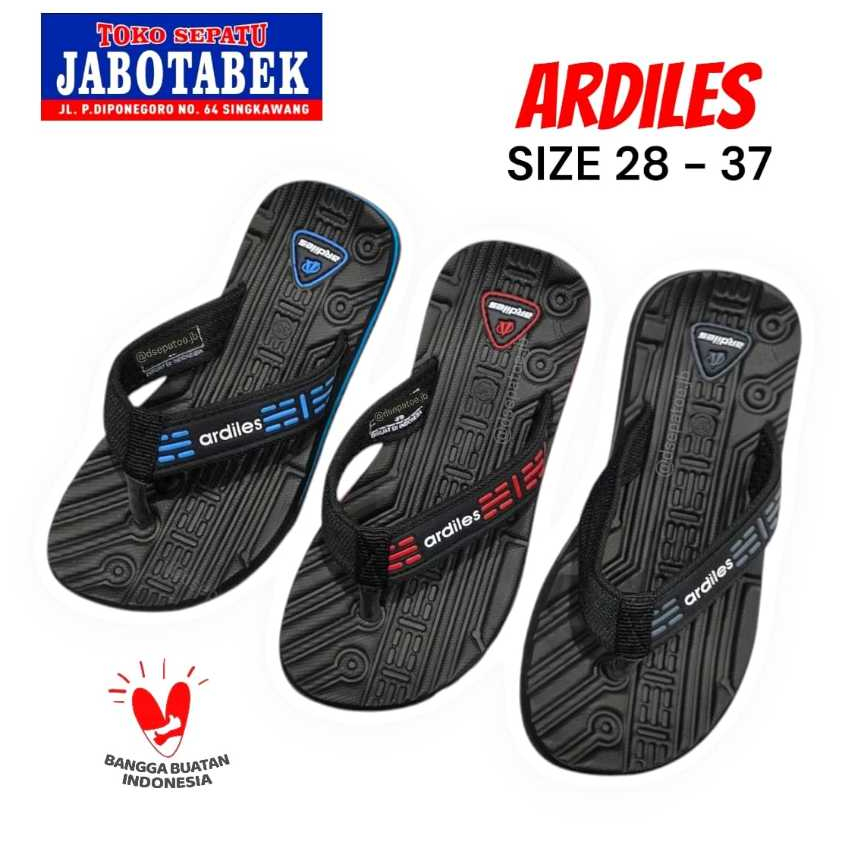 [COD] Sandal jepit casual anak cowok ARDILES full karet tebal lentur non slip warna hitam merah biru