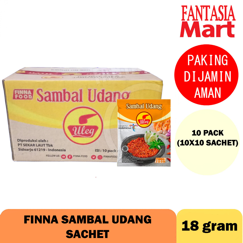 

FINNA SAMBAL UDANG SACHET 18 GRAM DUS PER 10 PACK ISI 10X10 PCS FANTASIA DENGAN PAKING AMAN