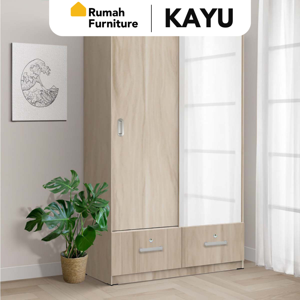 OMAHA Lemari Pakaian Kayu 2 Pintu Sliding / Geser Wardrobe Modern Minimalis