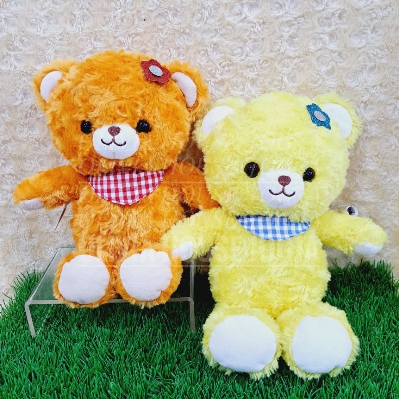 Boneka Bear Kuning Celemek Biru Kotak Kotak Boneka Beruang Orange Celemek Merah Kotak Kotak Boneka B