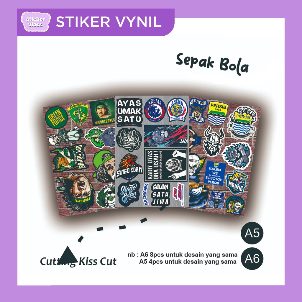 

CETAK STIKER VINYL PLUS CUTTING SETENGAH PUTUS KISS CUT STIKER LABEL, STIKER PRODUCT, persebaya, bonek, arema, aremania, singo edan, satu jiwa, persib, bandung, bobotoh, viking, persija, the jack, the jak, barcelona, real madrid sepak bola, A3, A4, A5, A6