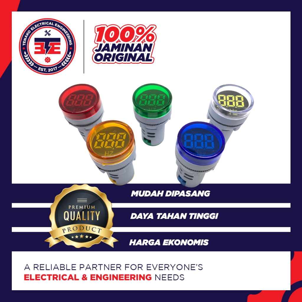 Hertz Meter Pilot Lamp LED With Hertz Indicator 22mm 0-75Hz Pembaca Frekuensi