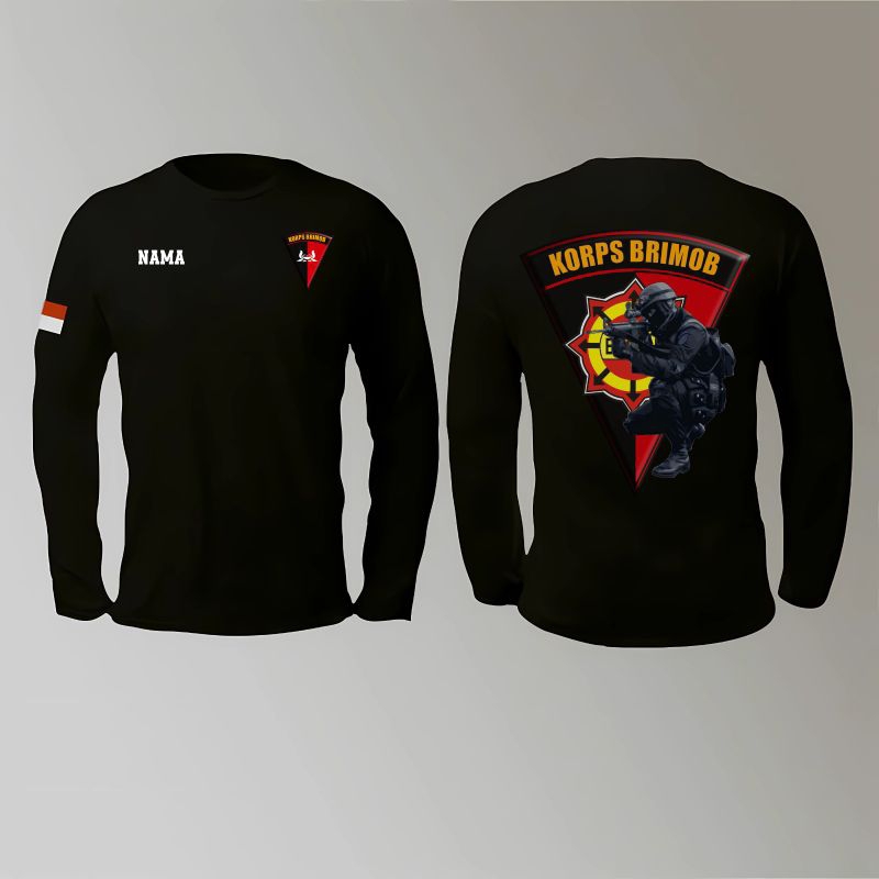 KAOS BAJU ATASAN POLISI BRIMOB TANGAN PANJANG HITAM