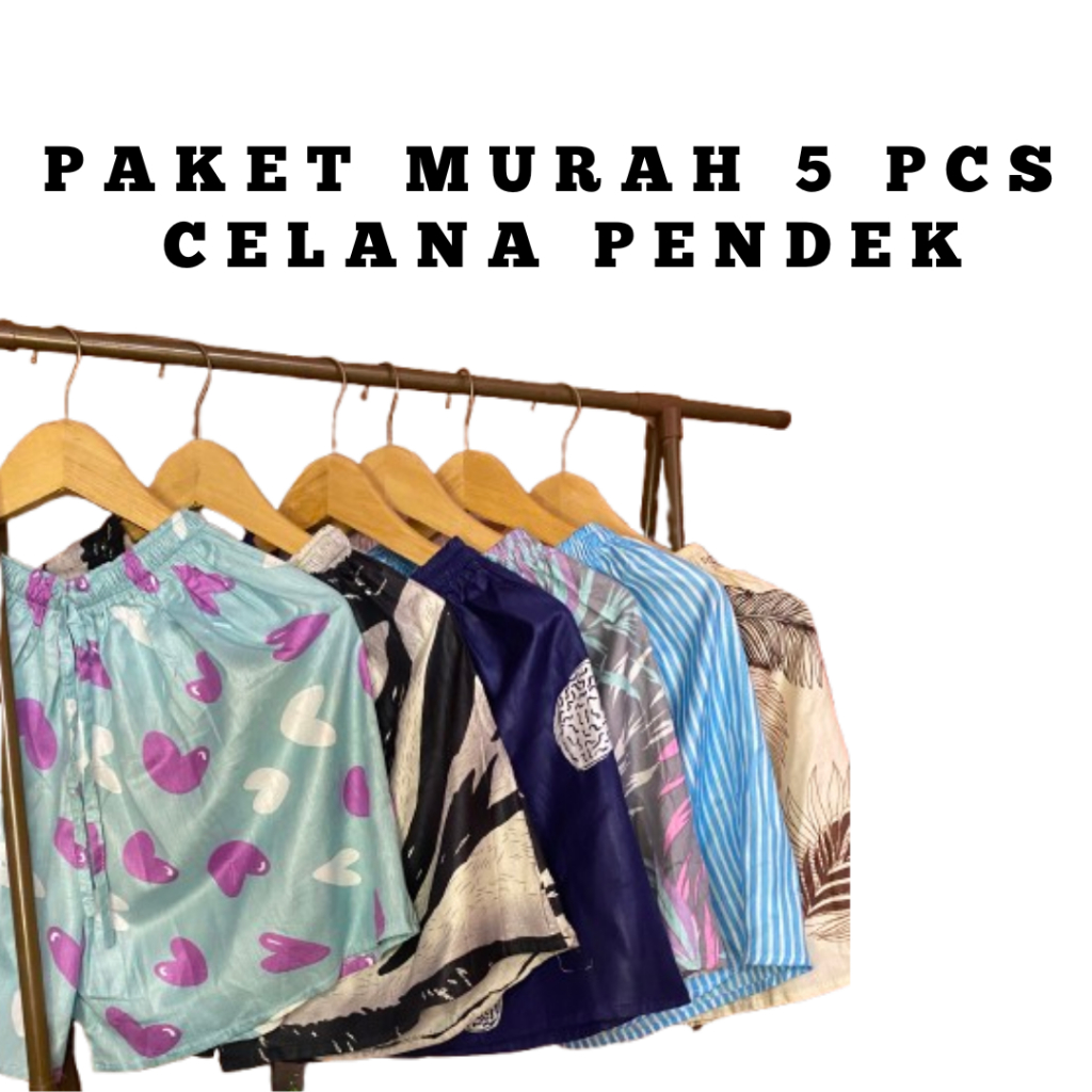 [ ISI PAKET 5 PCS ] CELANA PENDEK KOLOR JUMBO MOTIF BALI FITT L-XXL  CELANA HOTPANS BALI RAYON MURAH