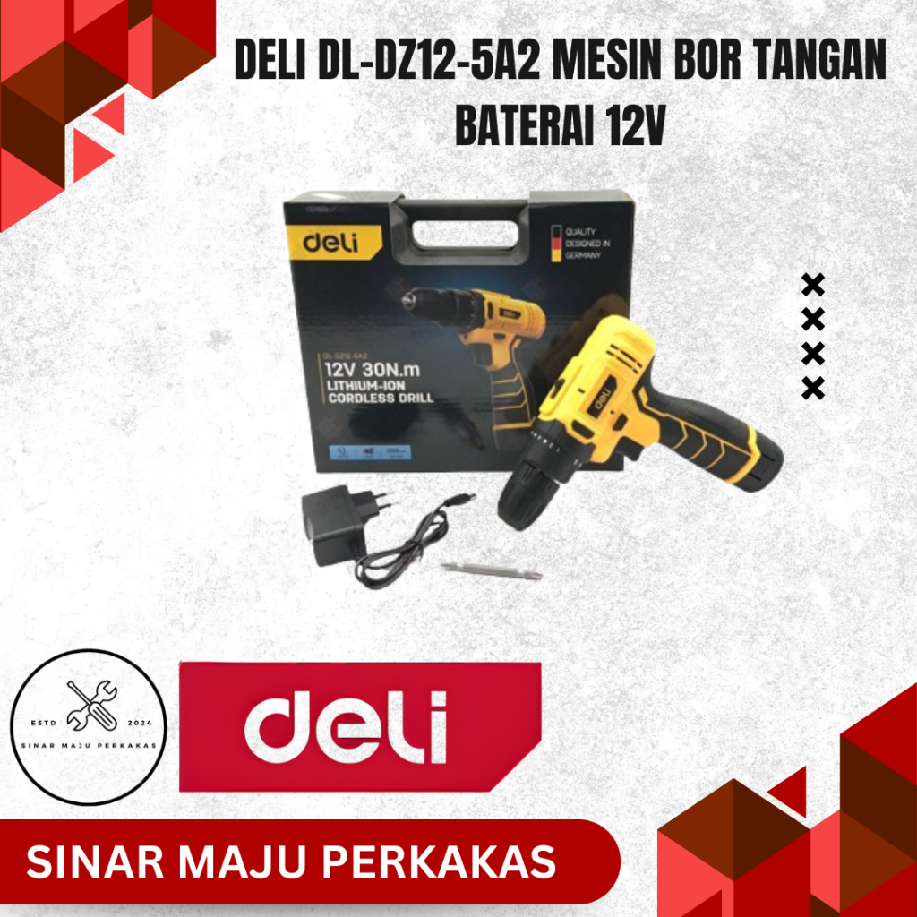 DELI DL-DZ12-5A2 Mesin Bor Tangan Baterai 12V - Cordless Drill Battery
