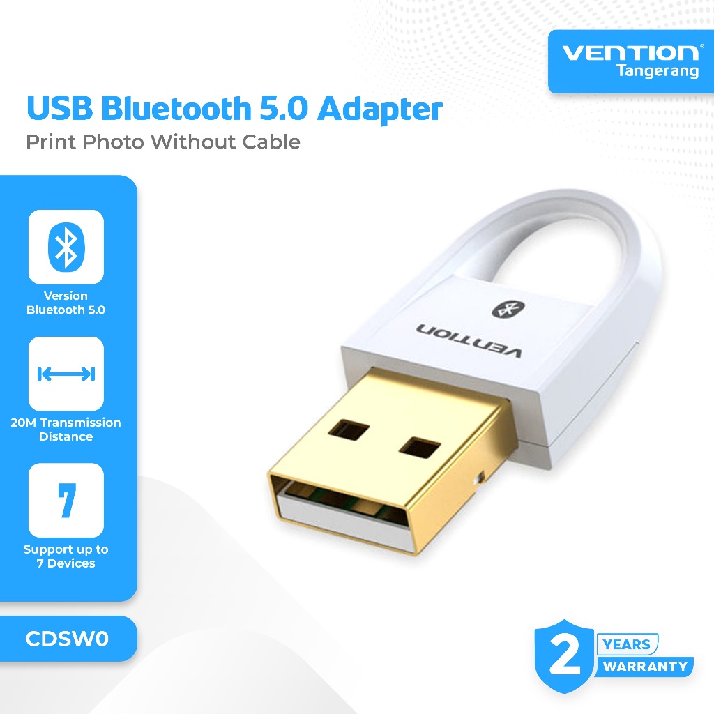 Vention USB Bluetooth 5.0 Adapter Bluetooth Dongle Receiver Small Design High Speed Putih - CDSW0