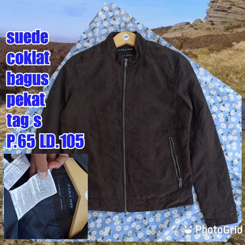 jaket work kerja casual Harrington suede zara man coklat