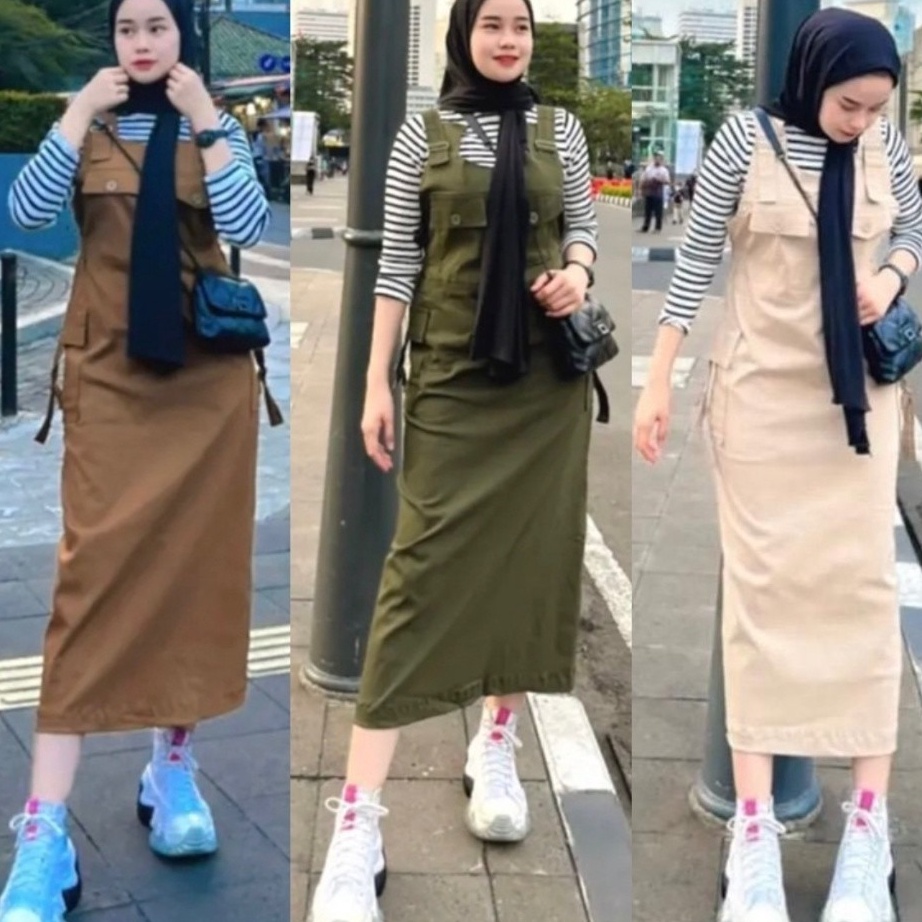 KP8 BELLA OVERALL ROK CARGO JUMPSUIT WANITA KATUN PREMIUM ROK CASUAL JUMBO XXXL