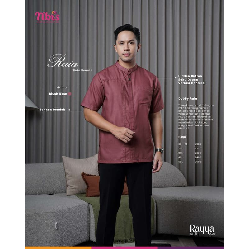 Nibras Raya Series 2025 RAIA BLUSH ROSE Bahan Dobby Raia mix Lace mix Baby Doll Busana Wanita Muslim