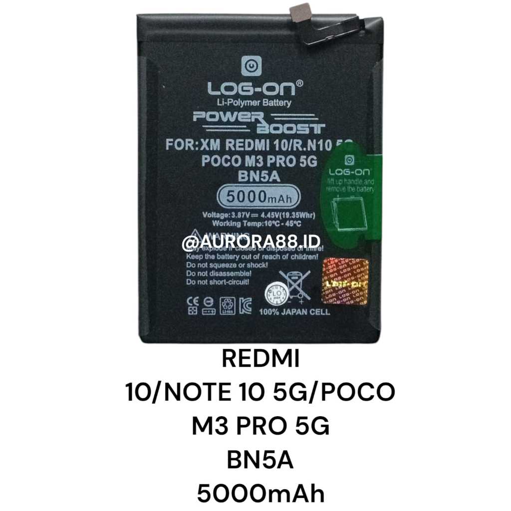 LOG ON BATERAI XIAOMI  BN-5A/XIAOMI REDMI 10 4G/NOTE 10 5G/POCO M3 PRO 5G/BN5A 5000 mAh POWER BOOST 