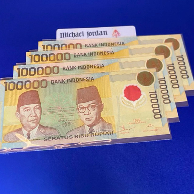 100000 rupiah polymer tahun 1999 bekas ori ada coret tinta