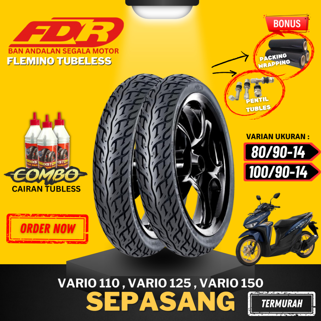 [PAKET SEPASANG] BAN FDR FLEMINO RING 14 / ( 80/90-14 & 100/90-14 ) BAN FDR TUBELESS TUBLES RING 14 