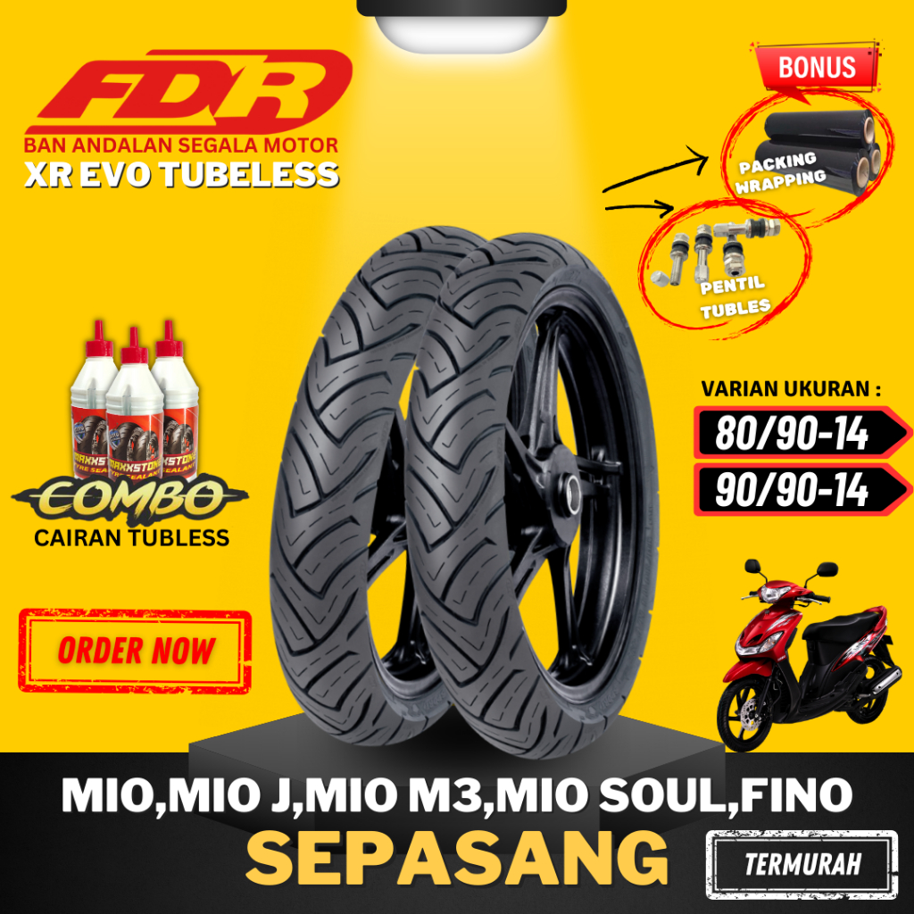 [PAKET SEPASANG MURAH] BAN FDR SPORT XR EVO RING 14 / ( 80/90-14 & 90/90-14 ) BAN FDR TUBELESS TUBLE