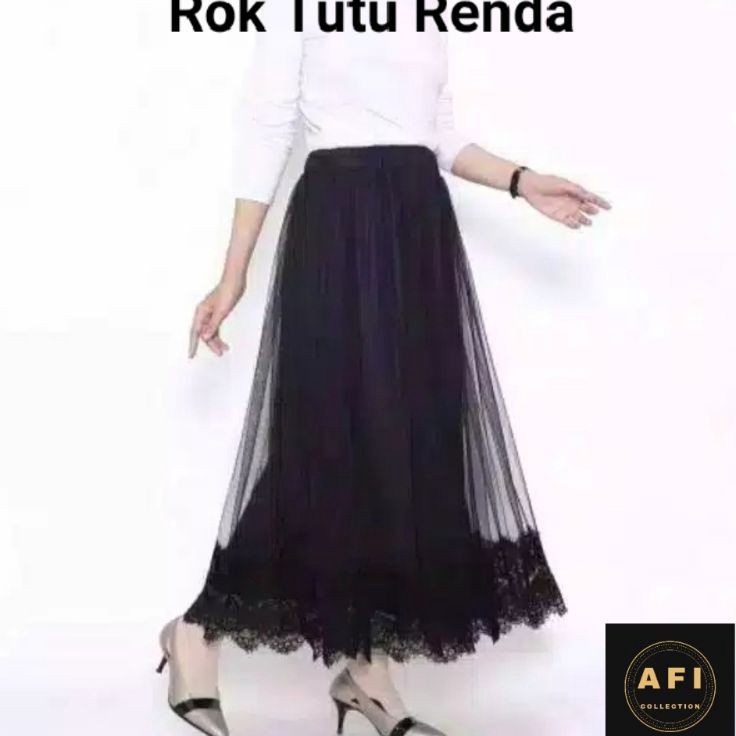 KF7 ROK TUTU POLOS KOMBINASI RENDA KHUSUS HITAM