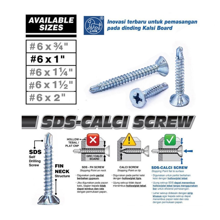 6x3/4 Sekrup GRC SDS / kalsiboard / Calci Screw
