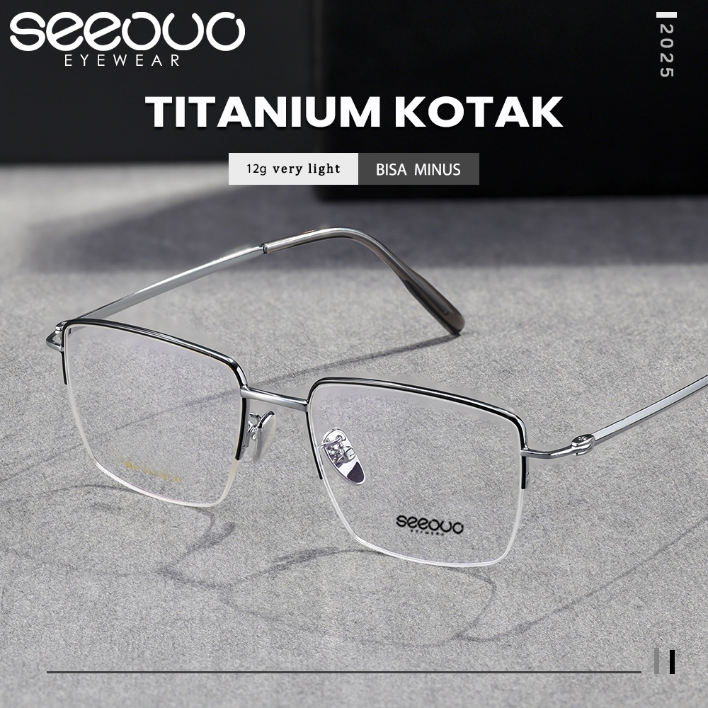 Seeouo Kacamata Design Kotak Style Half Rim Simple Titanium Frame High Quality Lentur Fashion Glasse