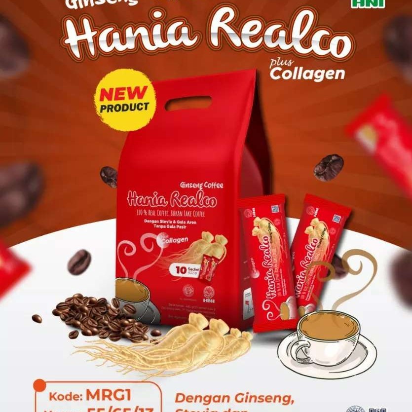 HANIA REALCO GINSENG PLUS KOLAGEN HNI HPAI KOPI GINSENG ISI 10 SACHET