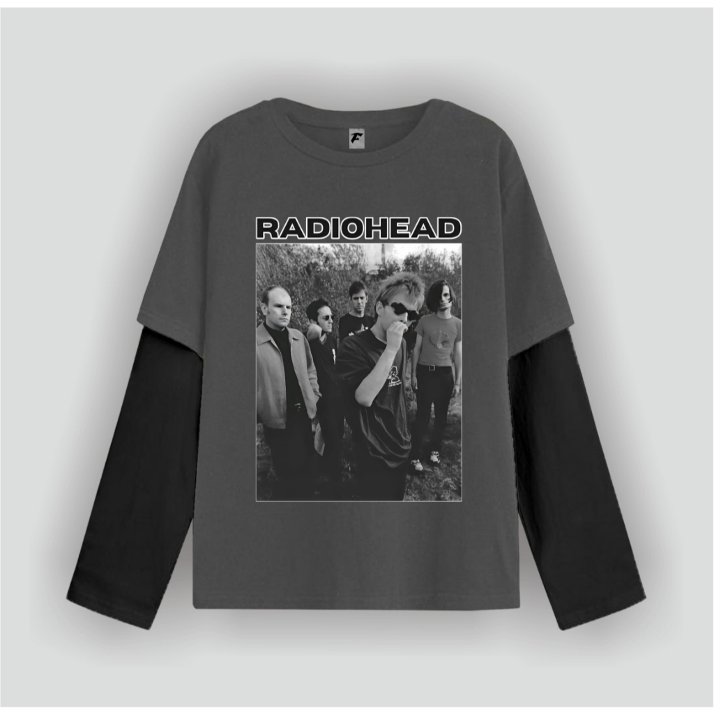 Flooks clothing Tshirt Double layer Radiohead personil vintage long sleeve  kaos pria wanita