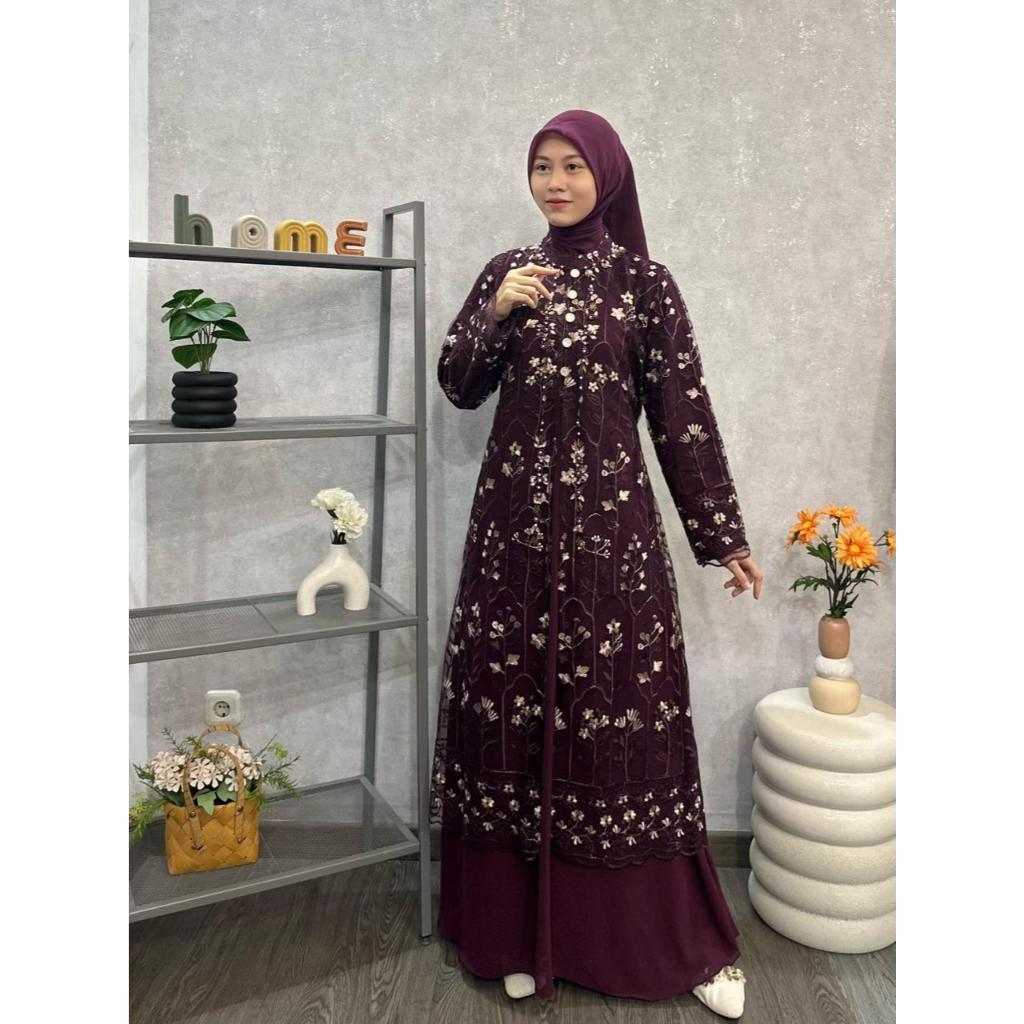 Gamis Syar'i Lengan Panjang Ungu / Gamis Mewah Lebaran / Gamis Seragaman / Gamis Pesta Mewah
