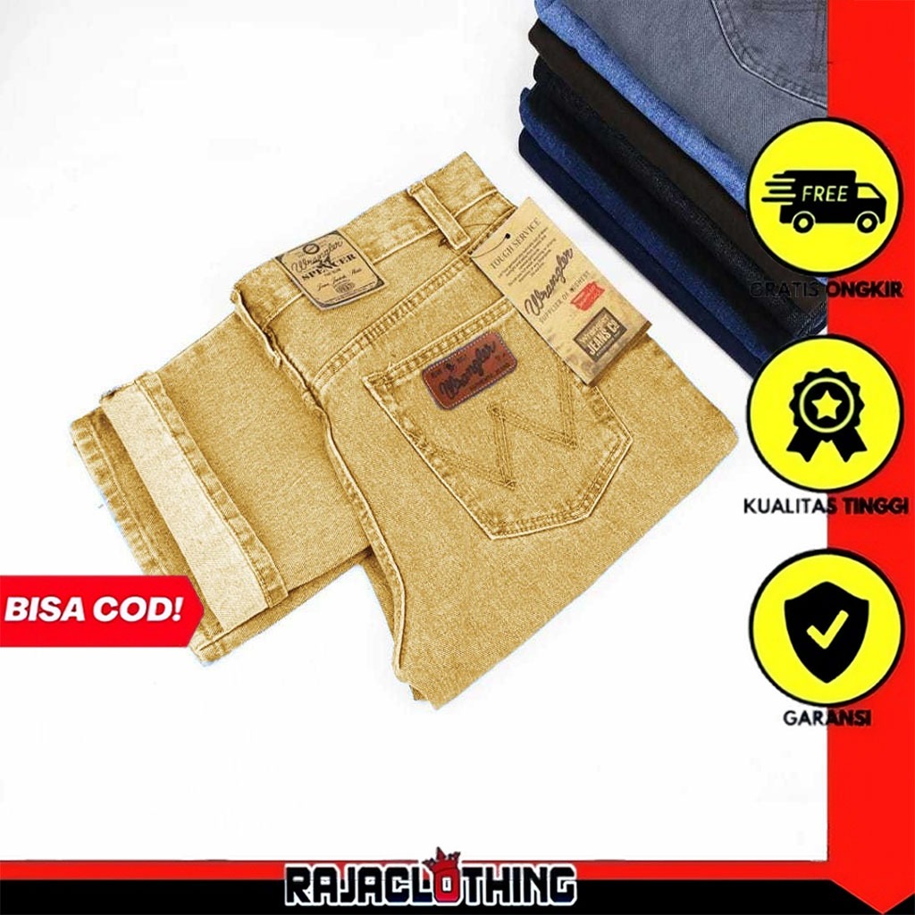 RCL - Celana Jeans Cream Panjang Pria Standar Wrang'ler / Celana Jeans Cowok Reguler Big Size