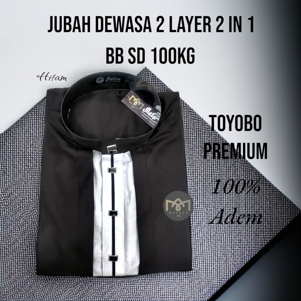 Jubah Gamis Pria Dewasa 2 Layer 2 in 1 TOYOBO PREMIUM ADEM Kancing Snap Impot Model Motif Haromain L