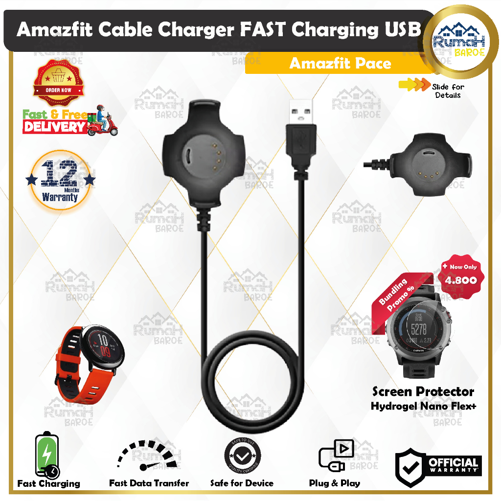 Dock USB Cable Charger Xiaomi Amazfit Pace A1612 Smartwatch Fast Charging ORI PREMIUM Quality
