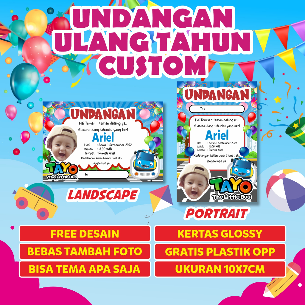 UNDANGAN ULTAH ANAK BISA DIKASIH FOTO BEBAS REQUEST TEMA APA SAJA / KARTU UNDANGAN ULTAH ANAK CUSTOM