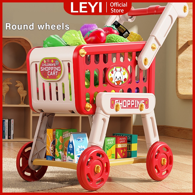 LEYI Keranjang Mainan Anak Shopping Cart Toy Trolley Keranjang Belanja Kereta Belanja Masak Masakan
