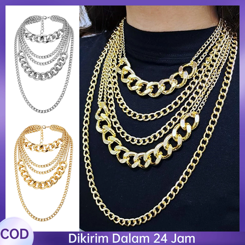 kalung layer Kalung Rantai Panjang Chain Necklace Multilayer Rantai Gaya Rante Kalung Kalung Rantai 