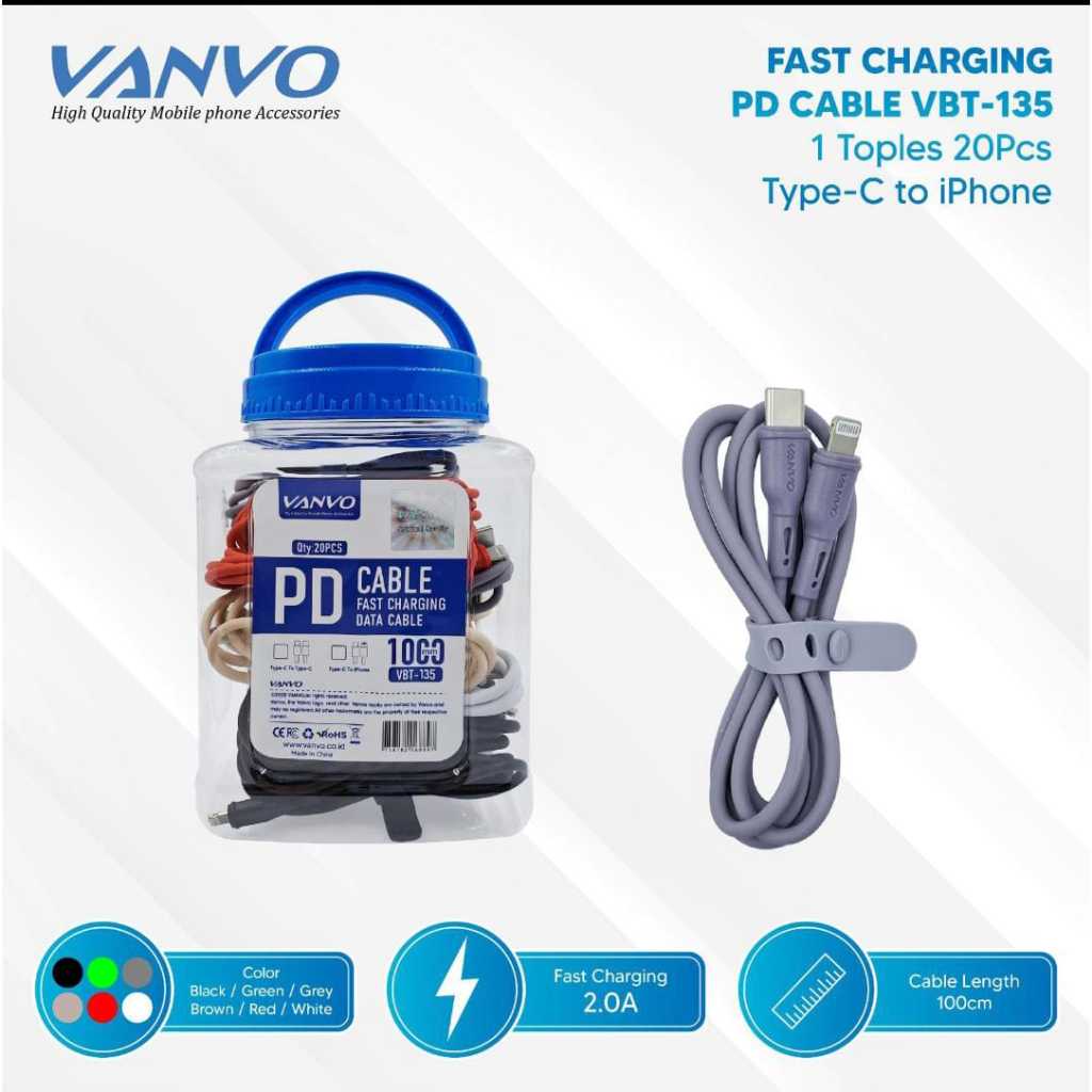 VANVO Kabel data Toples TYPE C TO IPHONE fast charging & turbo VBT-135