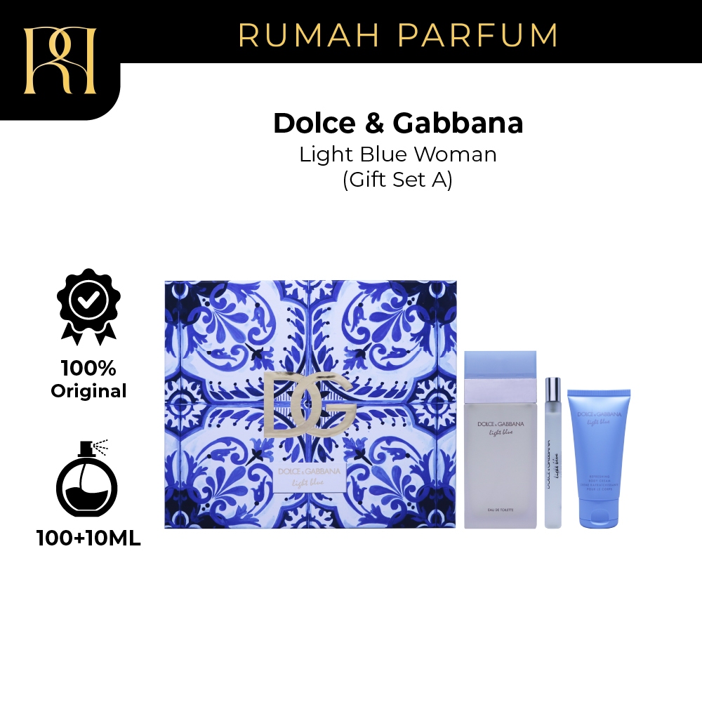 Parfum Wanita Dolce & Gabbana Light Blue Woman (Gift Set A) (100 + 10  mL) Perfume Cewek Tahan Lama