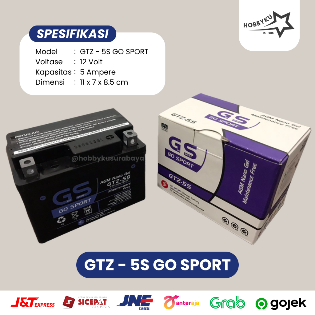 Aki motor GS (Go Sport) 12 Volt 5 Ah