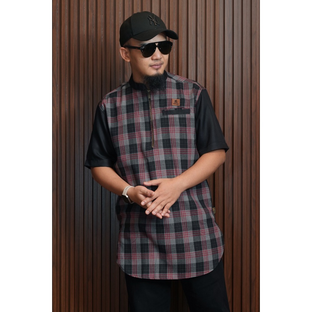 al amwa platinum rakha kurta pria motif kotak kotak semi wol