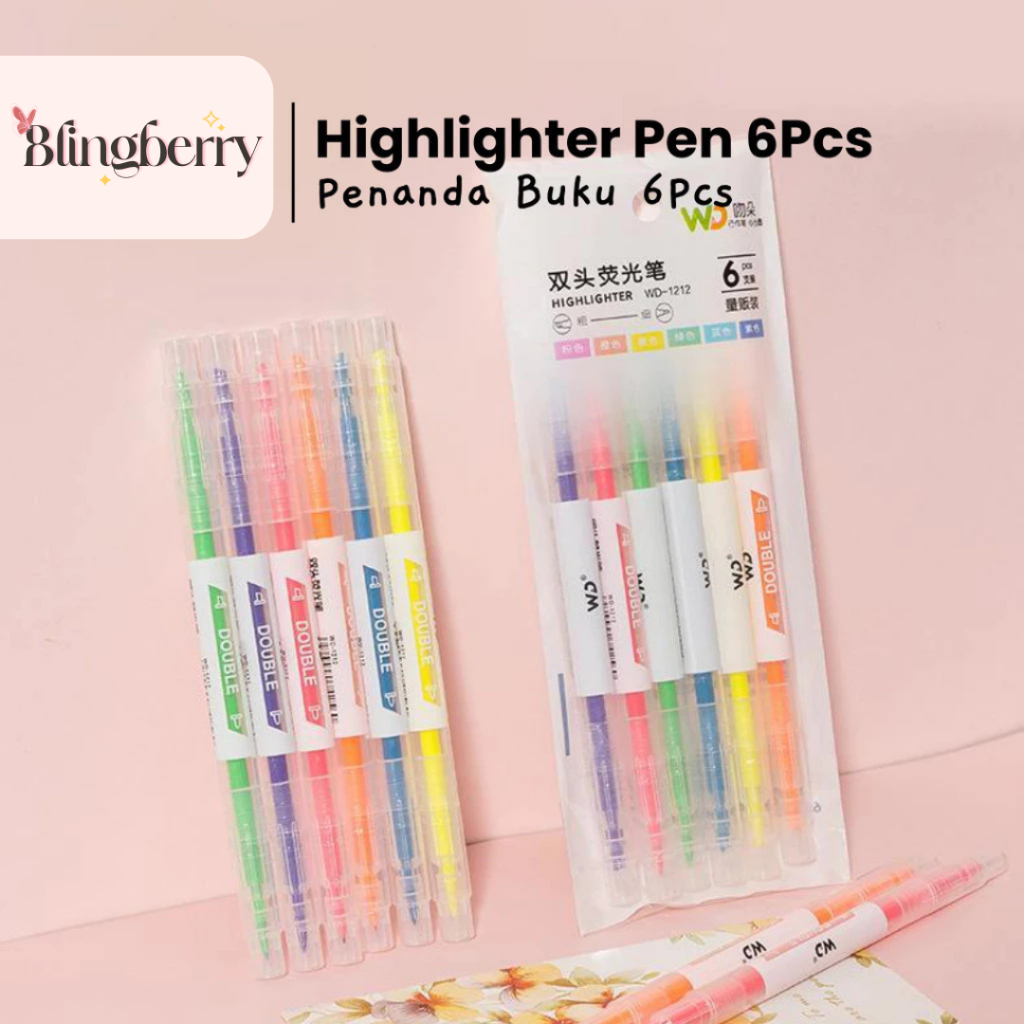

Blingberry - Highlighter Pen 6Pcs 1 Set 6 PCS Fancy Highlight 2 Sisi Warna Pastel Highlighter Set 6 Pcs Highlighter Lucu Stabilo