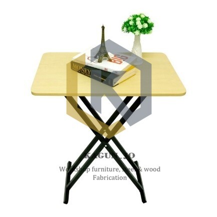 GUNINCO MEJA LIPAT KAKI SILANG kayu besi meja laptop portable meja mak - mejaputih60x40