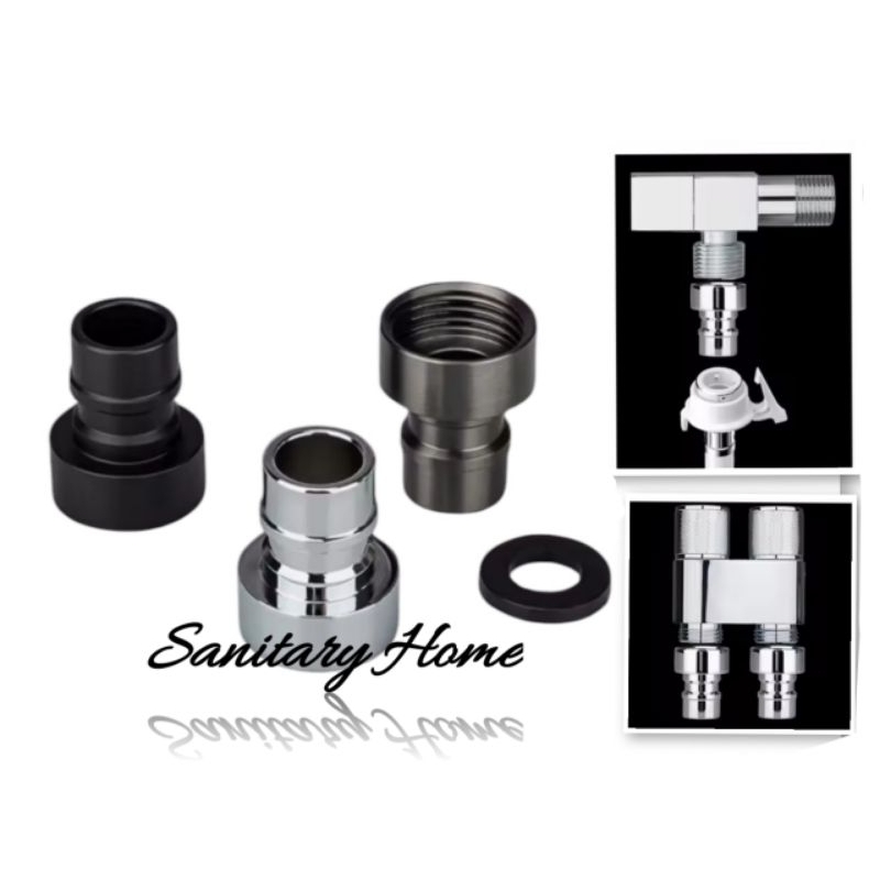 Sambungan Kran Air Selang Stainless tebel / Cucut Sambungan kepala mesin cuci hitam grey chrome Sela