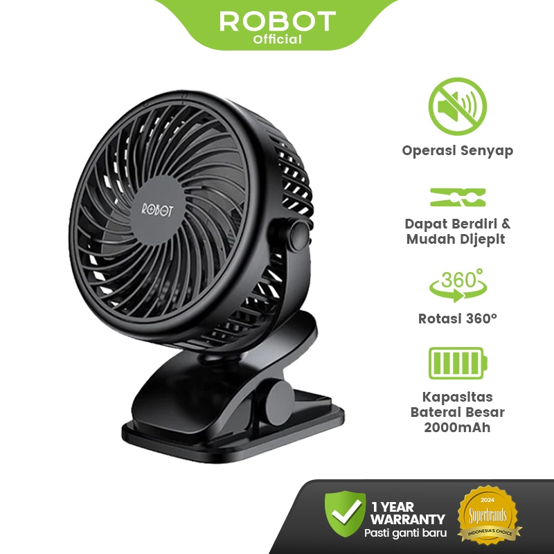 ROBOT Kipas Angin Jepit Portable Rotatable 720° Mini Fan 2000mAh Anti Bising RT-BF10 Original - Gara