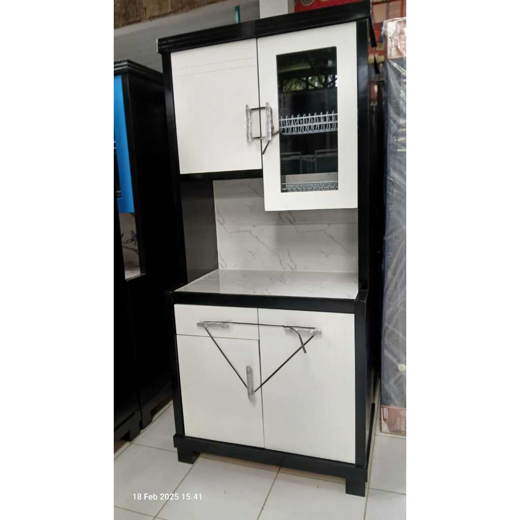 Kitchen Set Lemari Sayur 2 Pintu Rak Piring Marmer Hitam Putih Pengiriman Khusus JABODETABEK