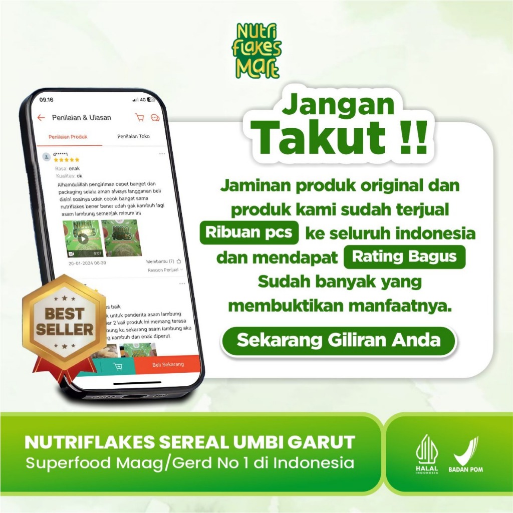 

XMASTER NUTRIFLAKES - SEREAL SEHAT UMBI GARUT MENCEGAH DAN MENGOBATI PERMASALAHAN LAMBUNG