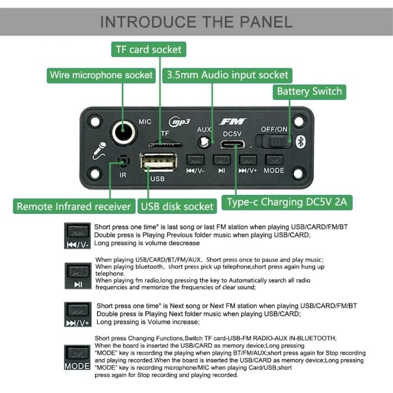 BIG SALE 2x5W Modul Mp3 Player Stereo Amplifier DC 3.7V - 5V Bluetooth Mic Karaoke **