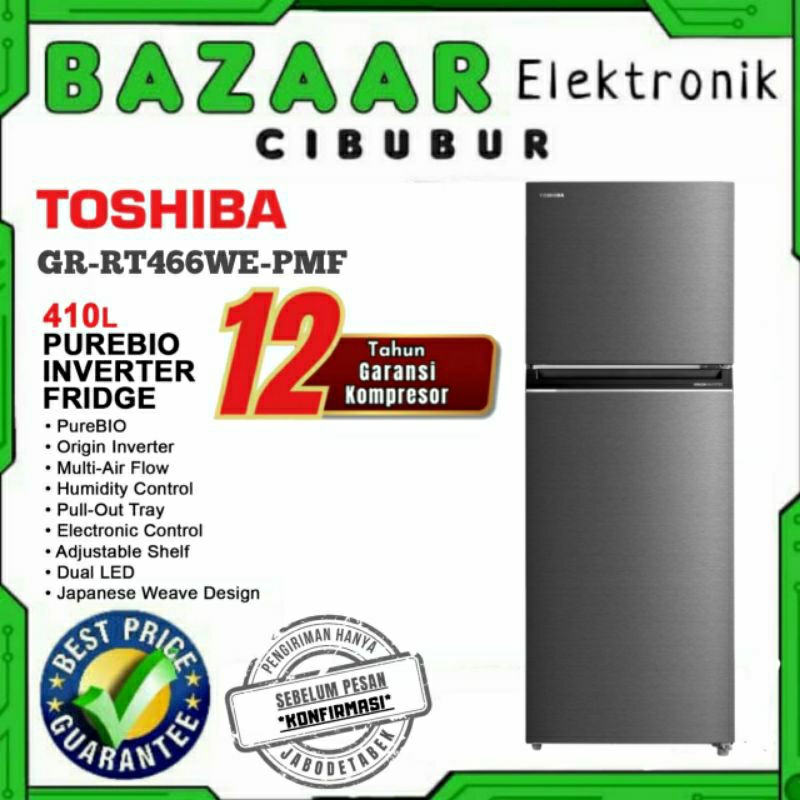 TOSHIBA KULKAS 2 PINTU GR-RT466WE / GRRT466WE / GR RT466WE - 420L