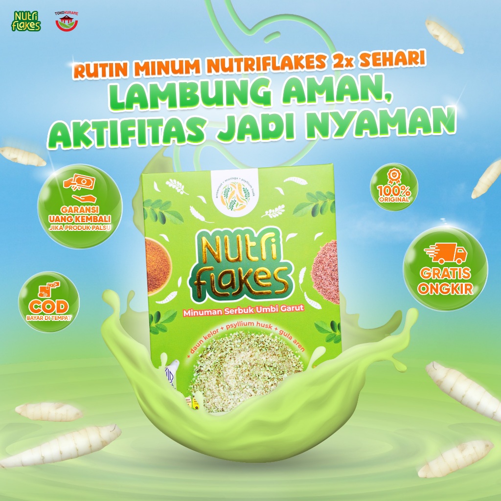 

Nutriflakes Sereal Umbi Garut Daun Kelor Rahasia Lambung Sehat Perut Begah 1 Box Original Asli