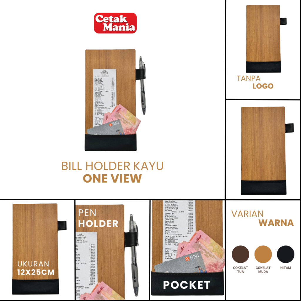 

Ay00! Bill Holder Vinyl PVC motif serat kayu Restoran/Cafe/Hotel - model one view (satu sisi) -