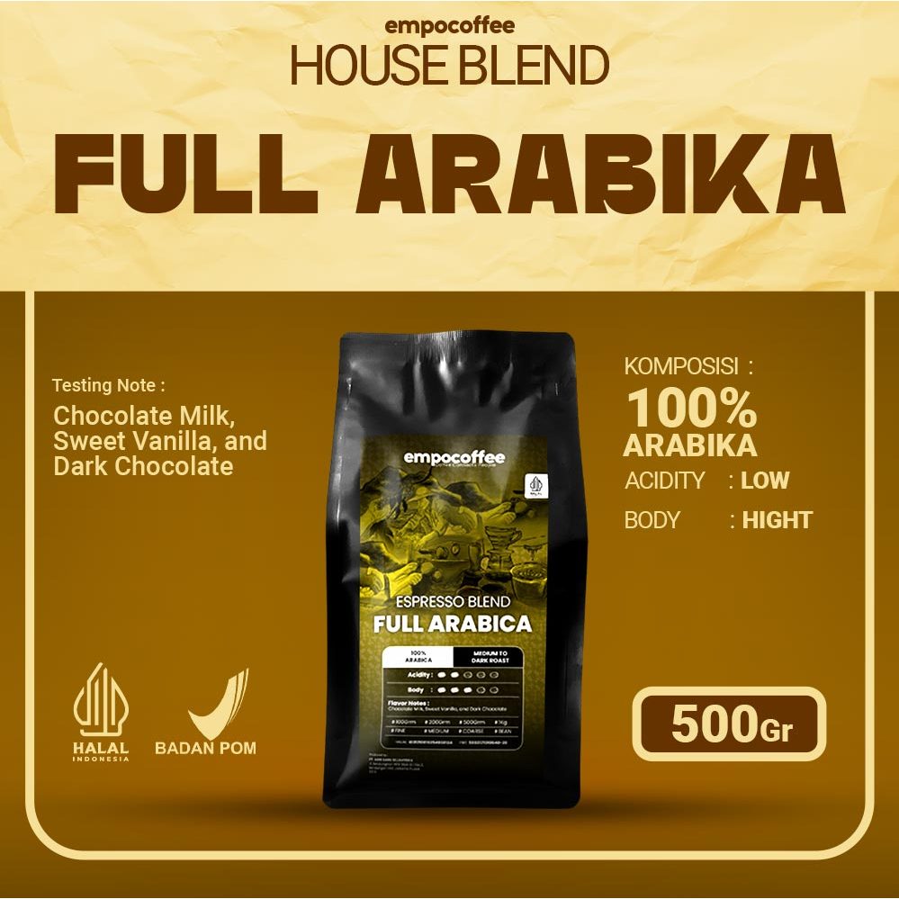 

Empo Coffee Biji Kopi Bubuk Full Arabika Espresso House Blend Arabica Coffee Bean Roasted Beans Coffe 500 Gram