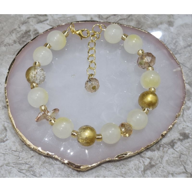 Gelang Rantai Manik Glass Beads Kristal Golden.